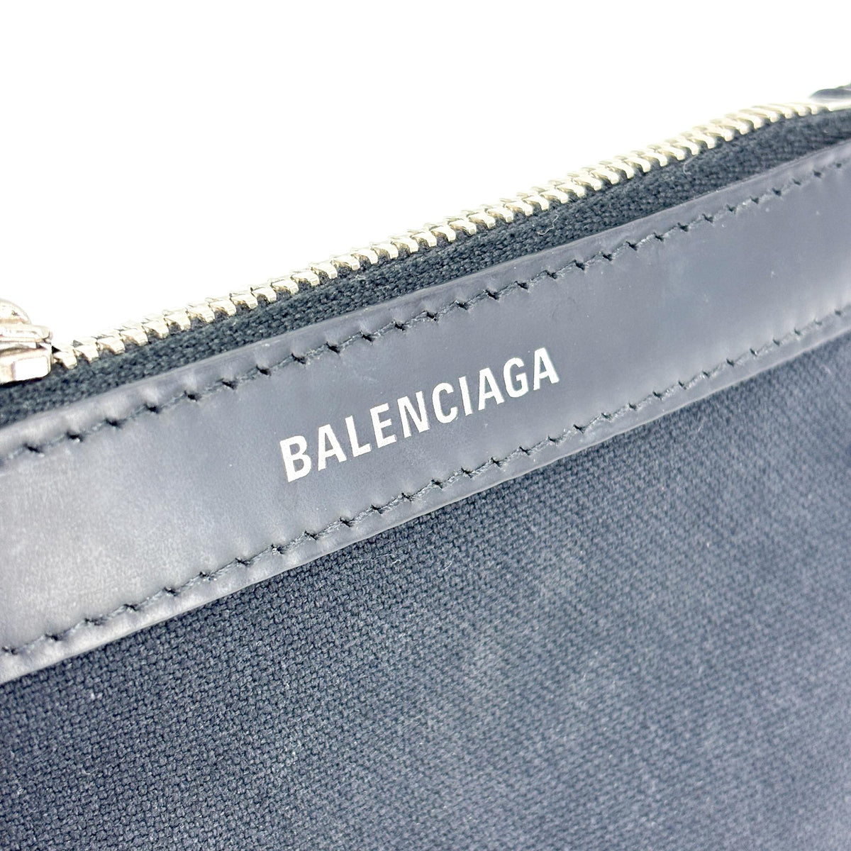 Balenciaga Navy Cabas Canvas with Leather, Black, Canvas, Tote Bag