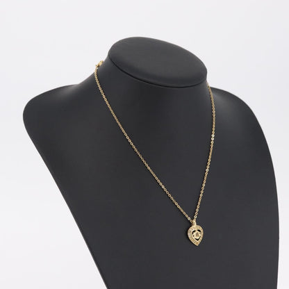 Christian Dior Logo Heart Pendant Metal, Gold, Metal, Necklace