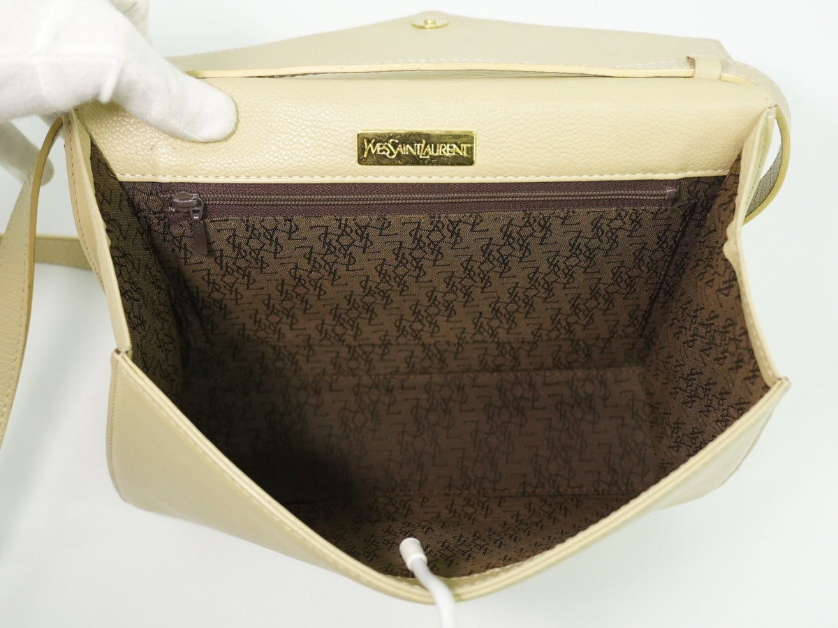 Saint Laurent Uptown Leather, Beige, Leather, Crossbody Bag