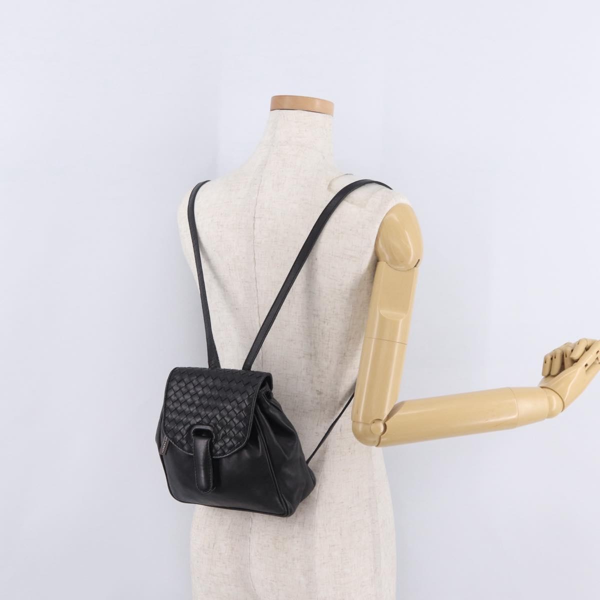 Bottega Veneta Backpack Leather with Intrecciato, Black, Leather, Backpack