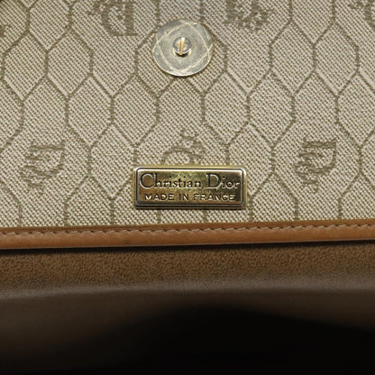 Christian Dior Vintage Honeycomb Flap Canvas and Leather, Beige, Canvas, Shoulder Bag