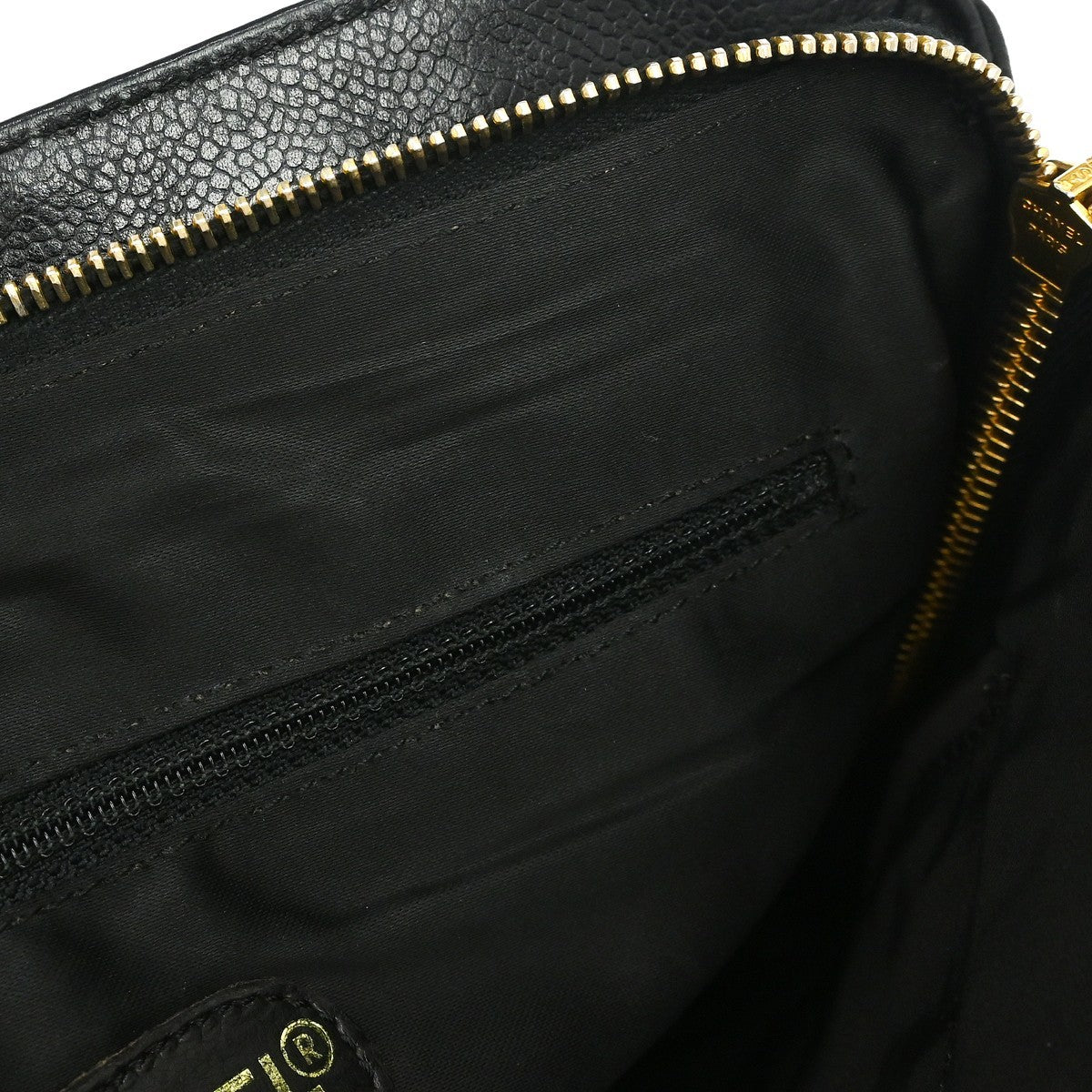 Chanel Vintage Logo Chain Tote Caviar, Black, Leather, Tote Bag