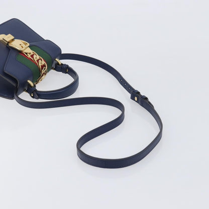 Gucci Sylvie Top Handle Leather, Navy, Leather, Handbag