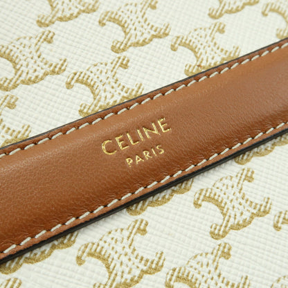Celine Round Purse on Strap Triomphe Coated Canvas, Beige, Canvas, Crossbody Bag