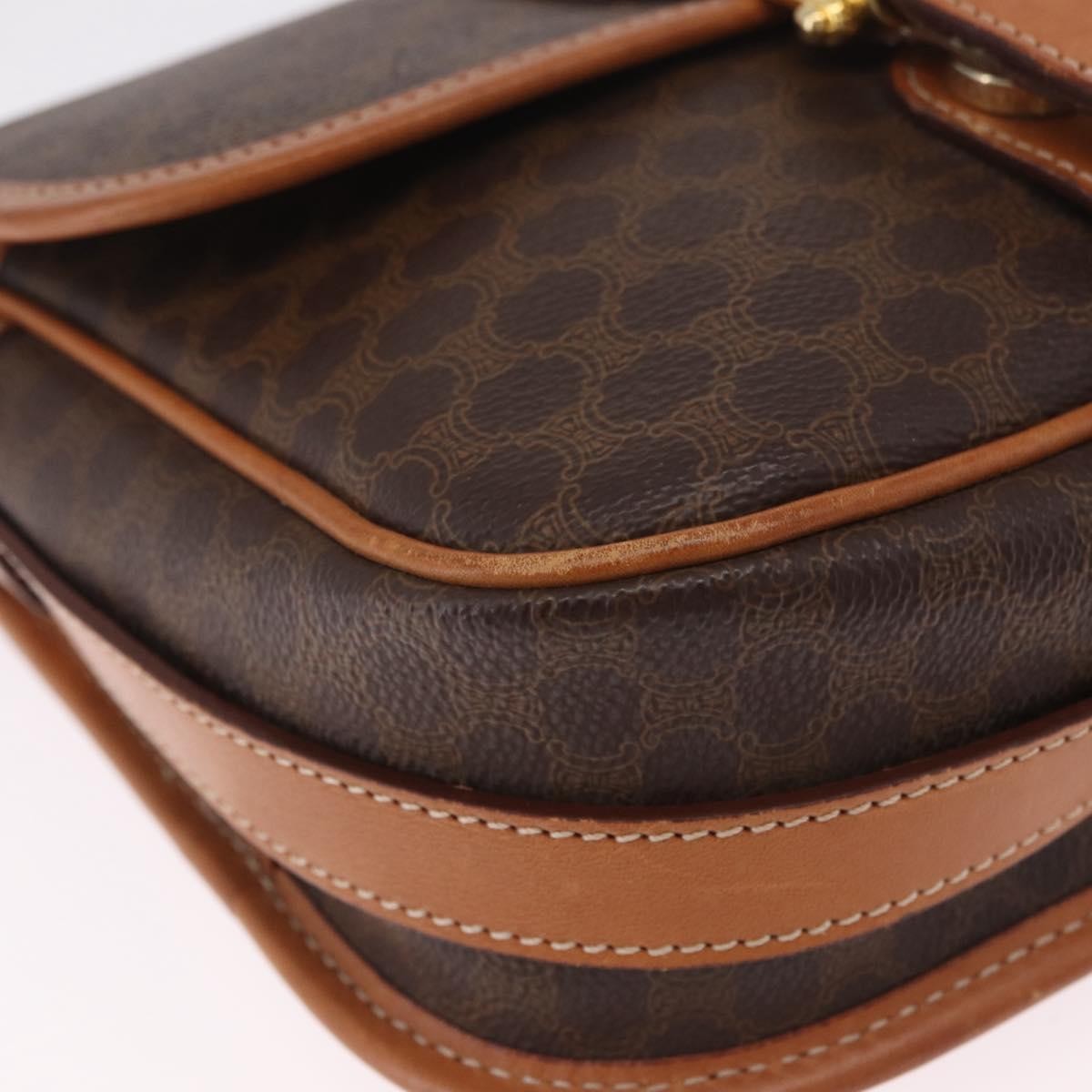 Celine Macadam Shoulder PVC Leather, Brown, Canvas, Crossbody Bag
