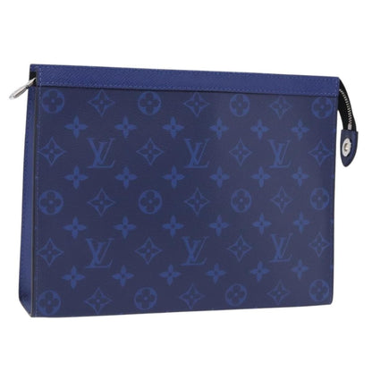Louis Vuitton Pochette Voyage Monogram Taigarama, Blue, Leather, Clutch