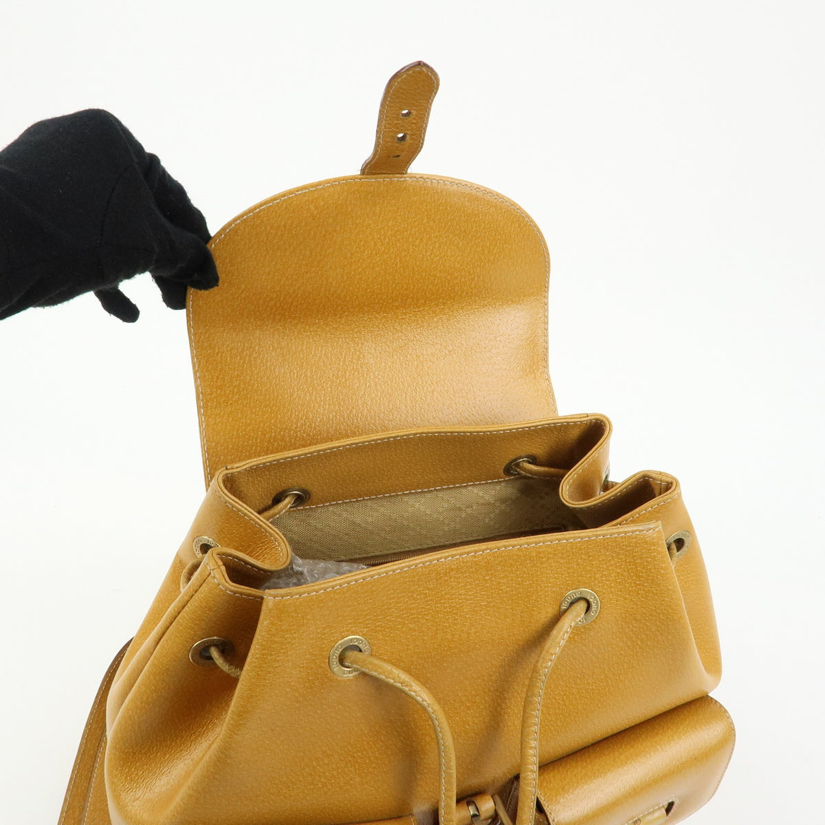 Gucci Vintage Bamboo Leather, Yellow, Leather, Backpack