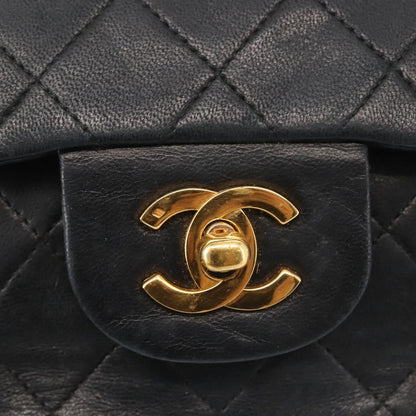 Chanel Vintage Square Classic Double Flap Bag Quilted Leather, BLACK, LEATHER, Shoulder bag