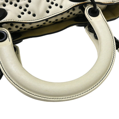 Christian Dior Supple Lady Dior Cannage Studded Lambskin, White, Leather, Handbag
