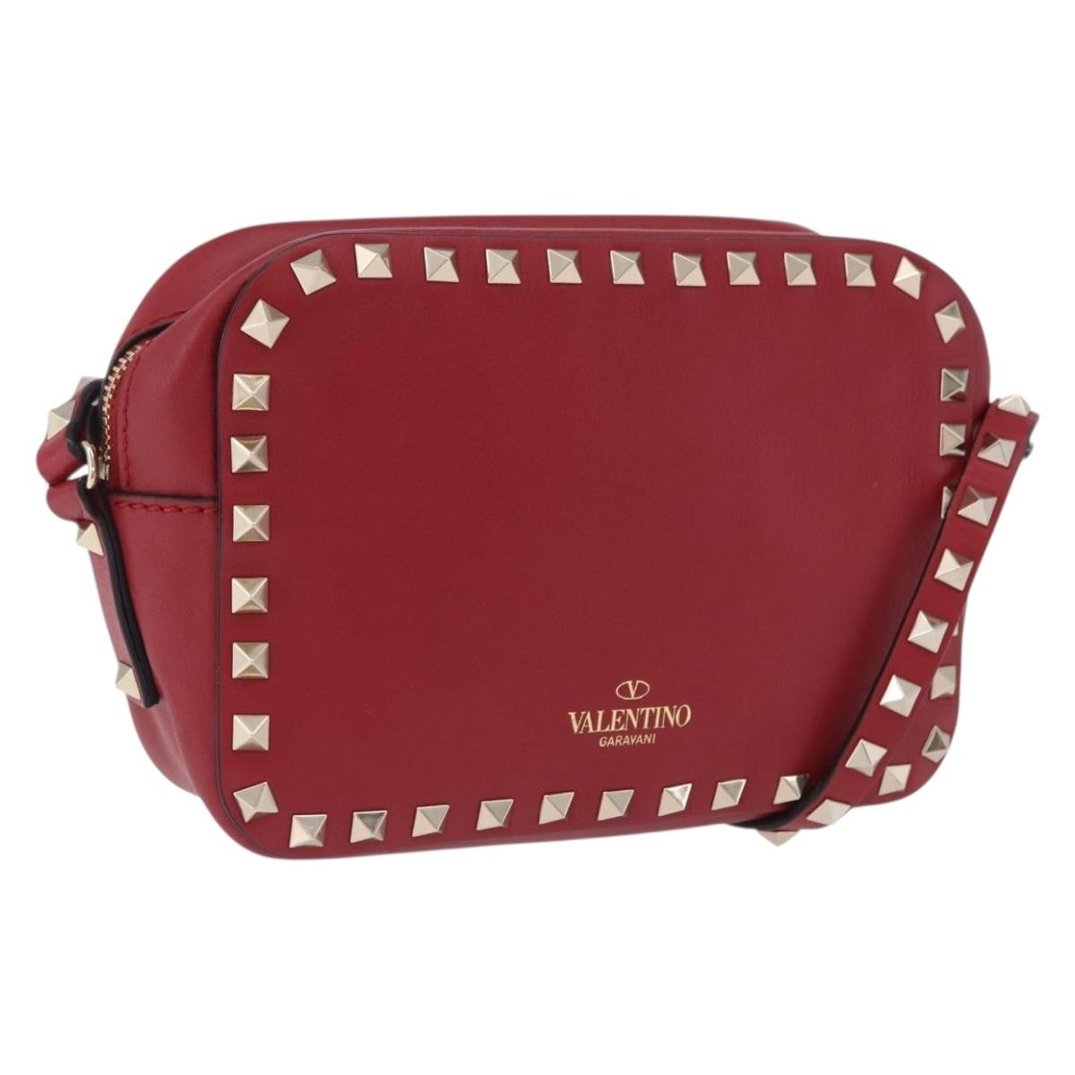 Valentino Garavani Rockstud Camera Leather, Red, Leather, Crossbody Bag