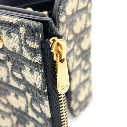 Christian Dior Saddle Flap Oblique Canvas, Navy, Canvas, Wallet
