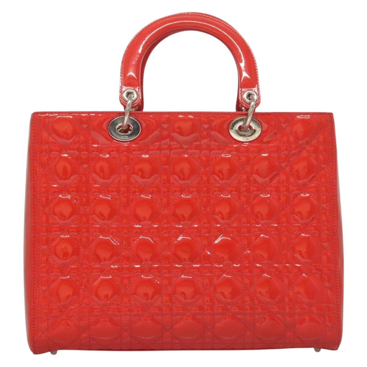 Christian Dior Vintage Lady Dior Bag Cannage Quilt Patent, RED, PATENT_LEATHER, Handbag