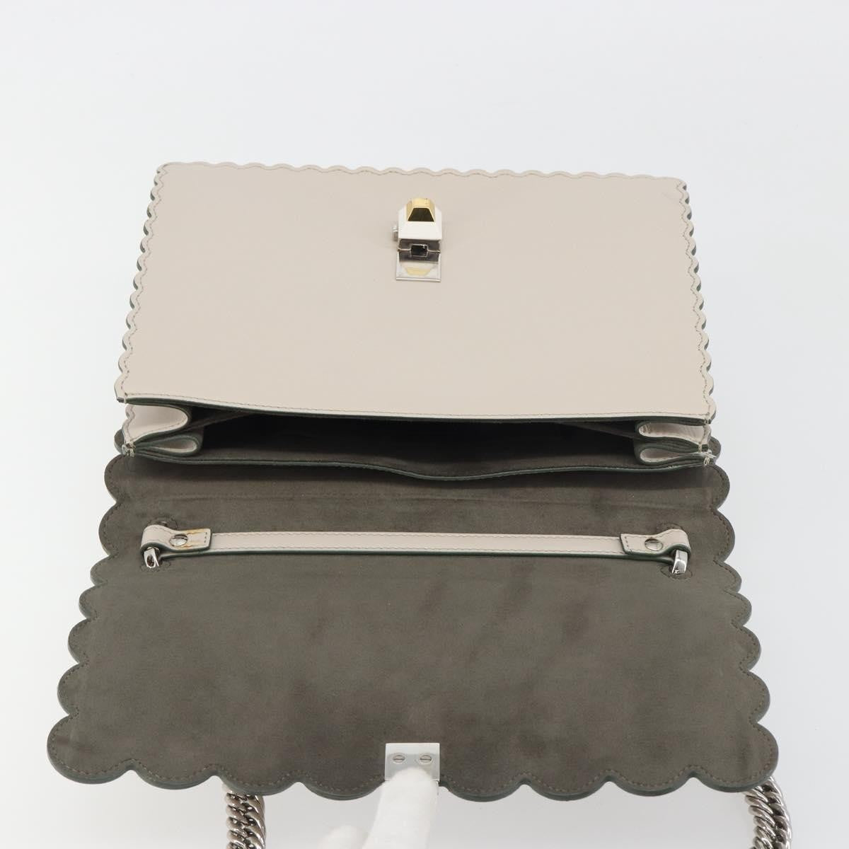 Fendi Kan I Leather, Gray, Leather, Shoulder Bag