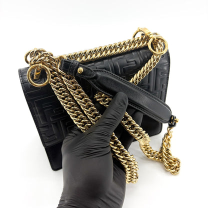 Fendi Kan I Zucca Embossed Leather, Black, Leather, Shoulder Bag