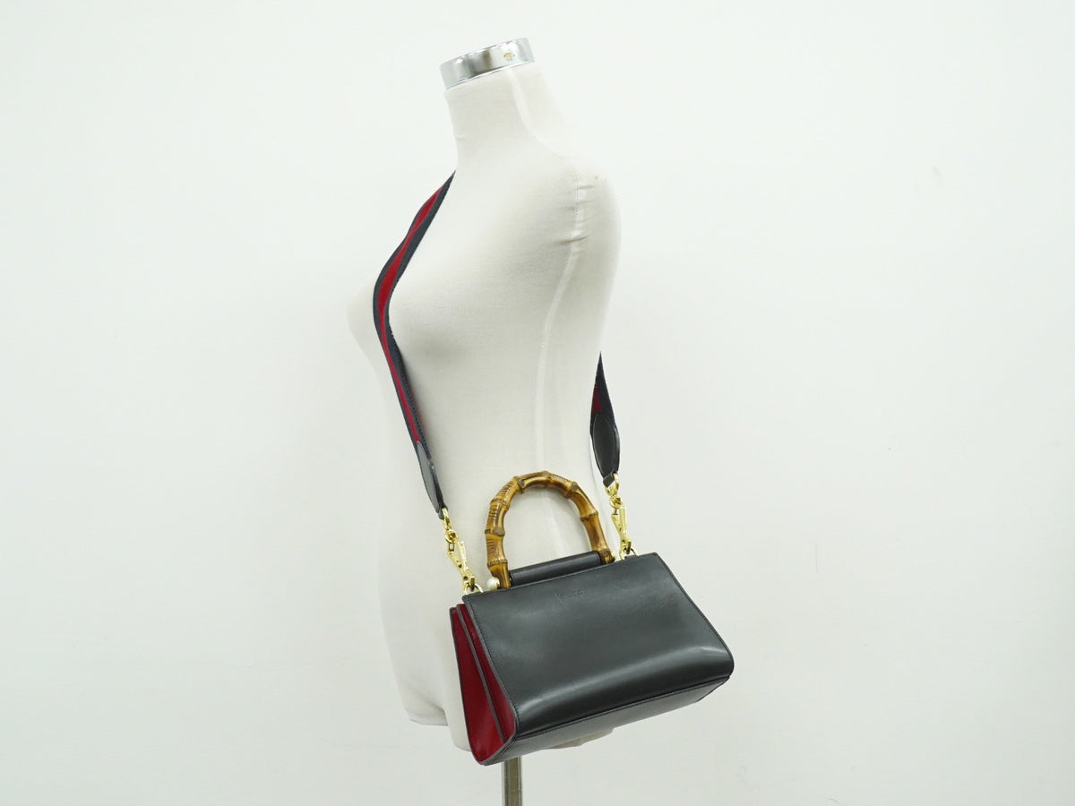Gucci Nymphaea Top Handle Leather, Black, Leather, Handbag