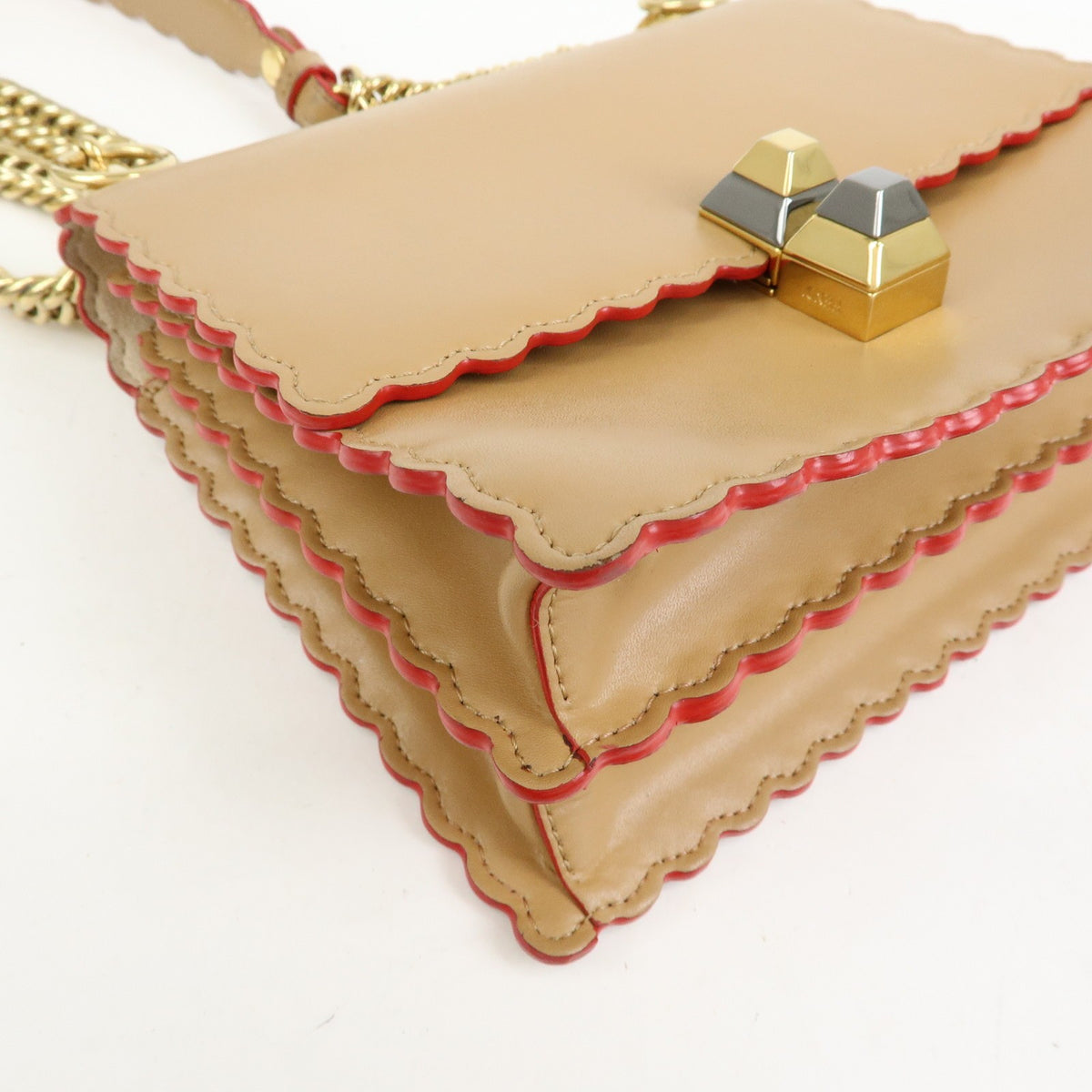 Fendi Kan I Leather, Beige, Leather, Shoulder Bag