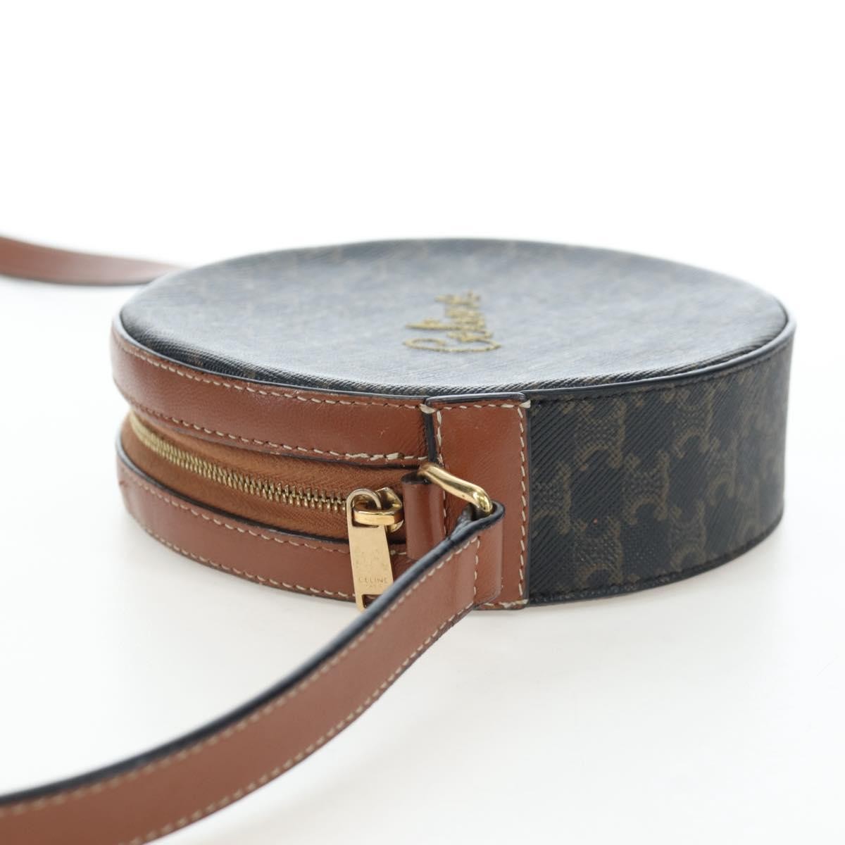 Celine Round Purse on Strap Triomphe Coated Canvas, Black, PVC, Shoulder Bag