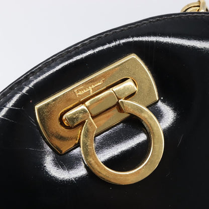 Salvatore Ferragamo Vintage Gancini Chain Patent Leather, Black, Patent Leather, Shoulder Bag