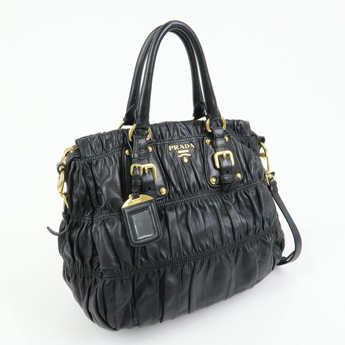 Prada Gaufre Convertible Nappa Leather, Black, Leather, Tote Bag