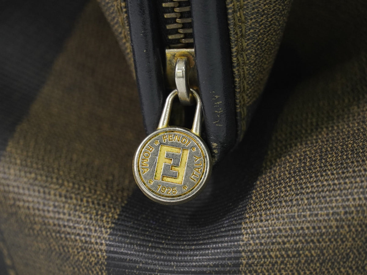 Fendi Vintage Pequin Convertible Boston Coated Canvas, Khaki, Canvas, Handbag