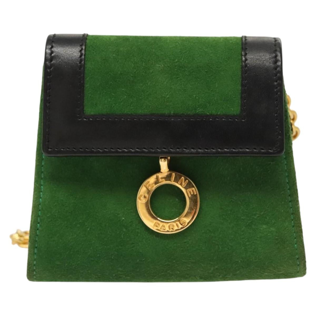 Celine Circle Logo Suede, Green, Suede, Clutch
