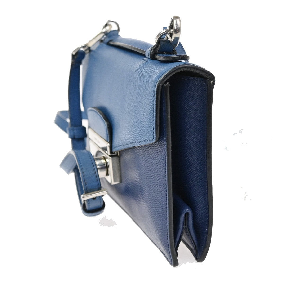 Prada Convertible Sound Top Handle Saffiano Leather, Blue, Leather, Shoulder Bag