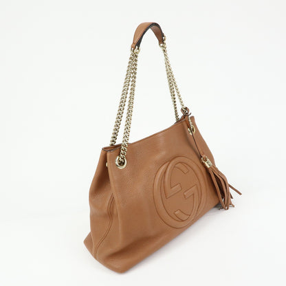 Gucci Soho Chain Strap Leather, Brown, Leather, Shoulder Bag