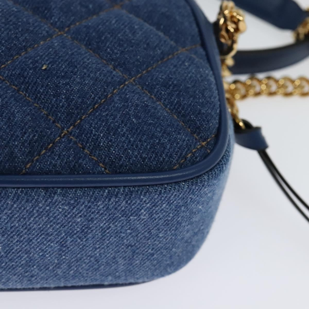Versace Medusa Icon Front Slip Pocket Camera Quilted Denim, Blue, Canvas, Shoulder Bag