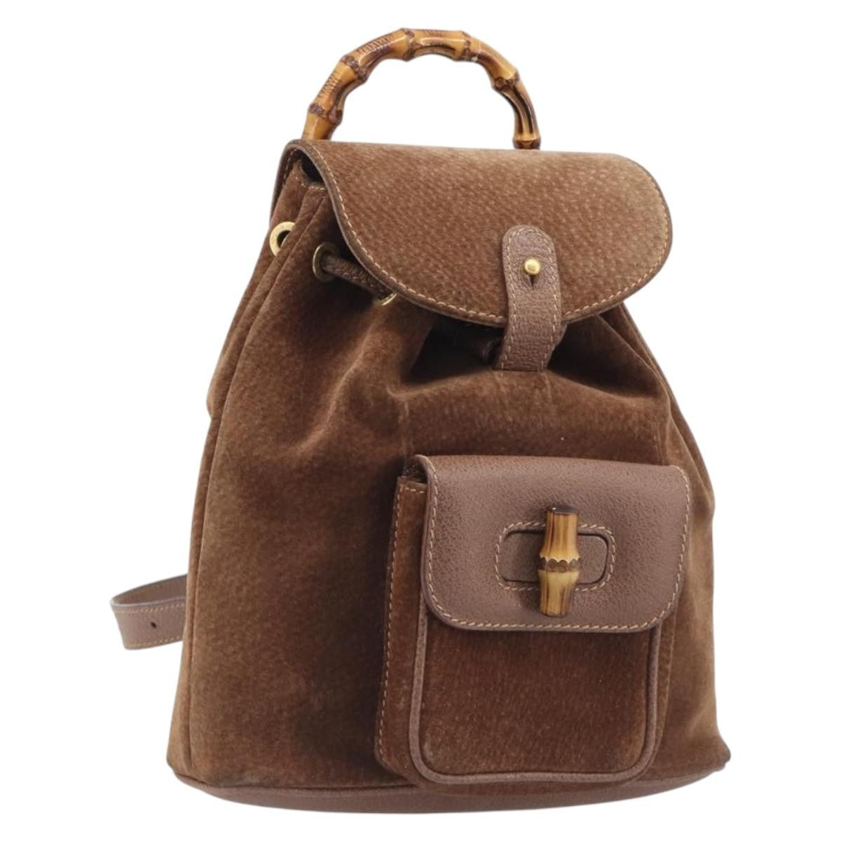 Gucci Vintage Bamboo Suede, Brown, Suede, Backpack