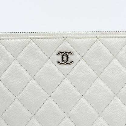 Chanel Classic O Case Quilted Caviar, White, Leather, Clutch