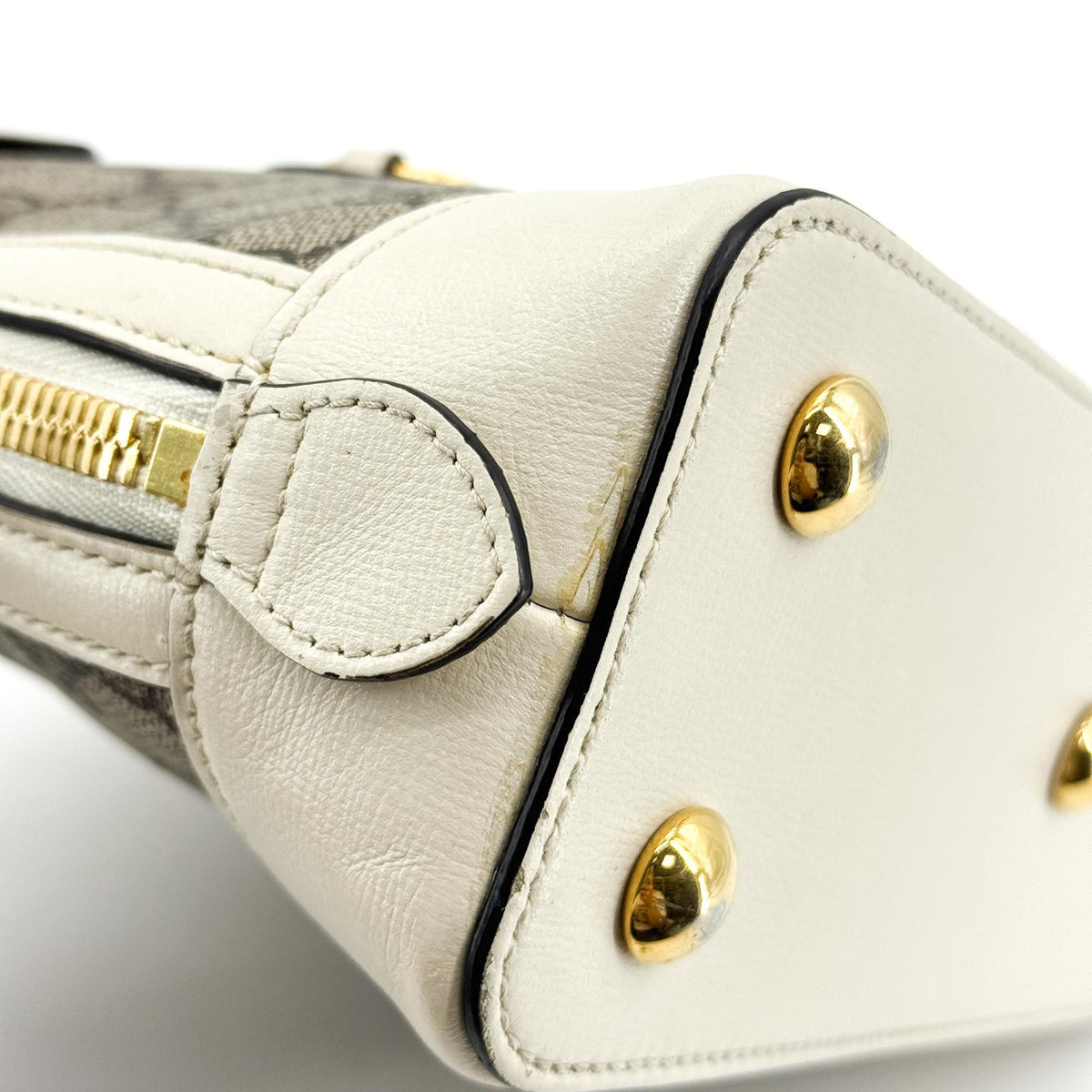 Gucci Horsebit 1955 Top Handle GG Canvas with Leather, White, Canvas, Handbag
