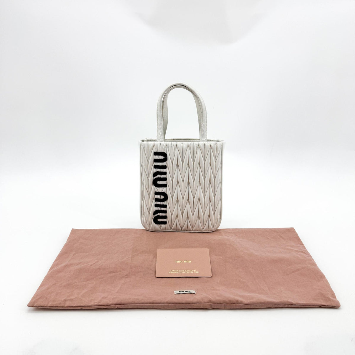 Miu Miu Matelassé Nappa Leather Top Handle Bag Leather, White, Leather, Clutch