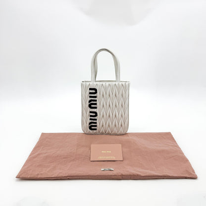 Miu Miu Matelassé Nappa Leather Top Handle Bag Leather, White, Leather, Clutch