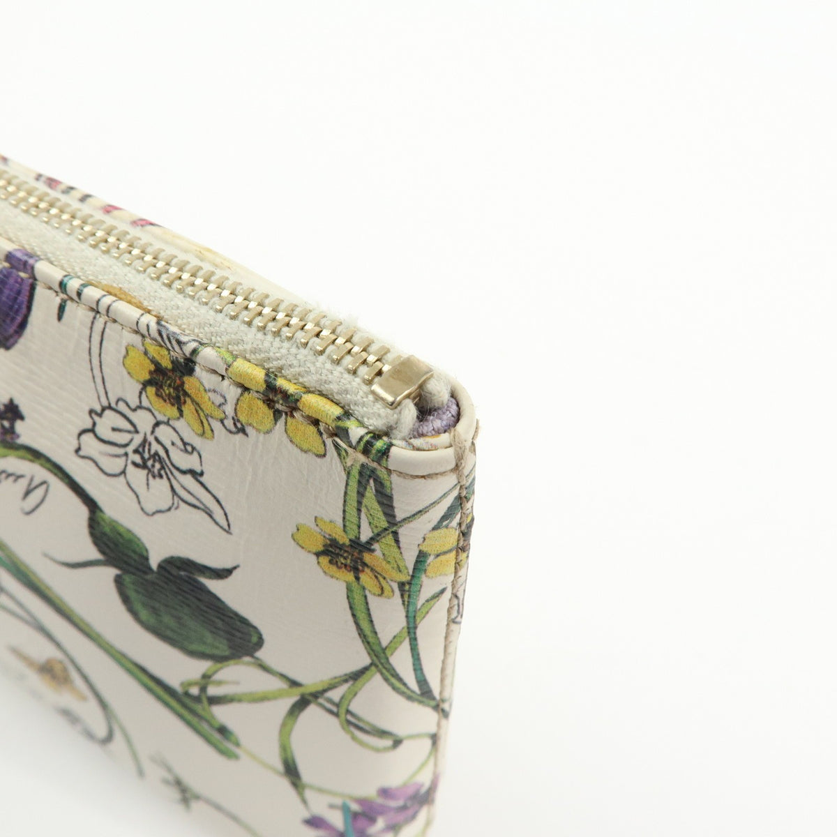 Gucci Bamboo Zip Pouch Flora Leather, Beige, Leather, Clutch