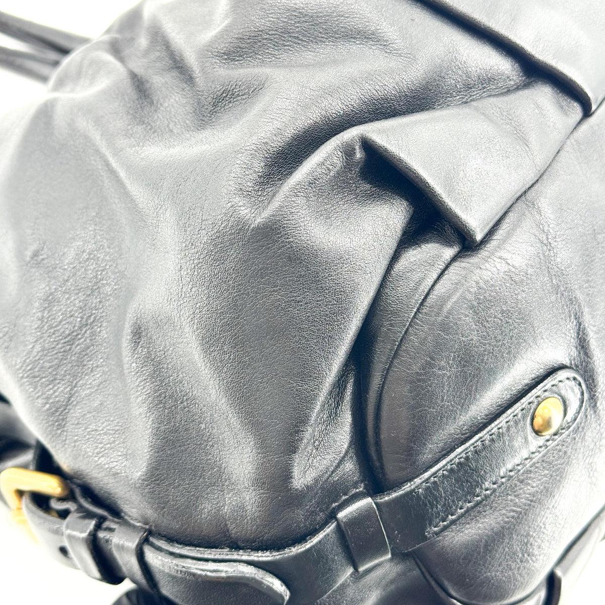 Prada Buckle Open Soft Calf, Black, Leather, Tote Bag