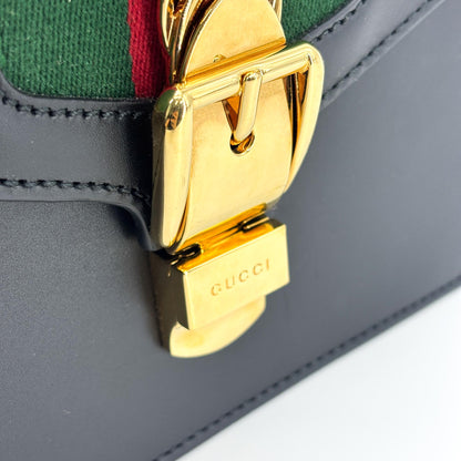 Gucci Sylvie Top Handle Leather, Black, Leather, Handbag