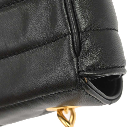 Celine Logo Chain Flap Quilted Goatskin, Black, Leather, Shoulder Bag