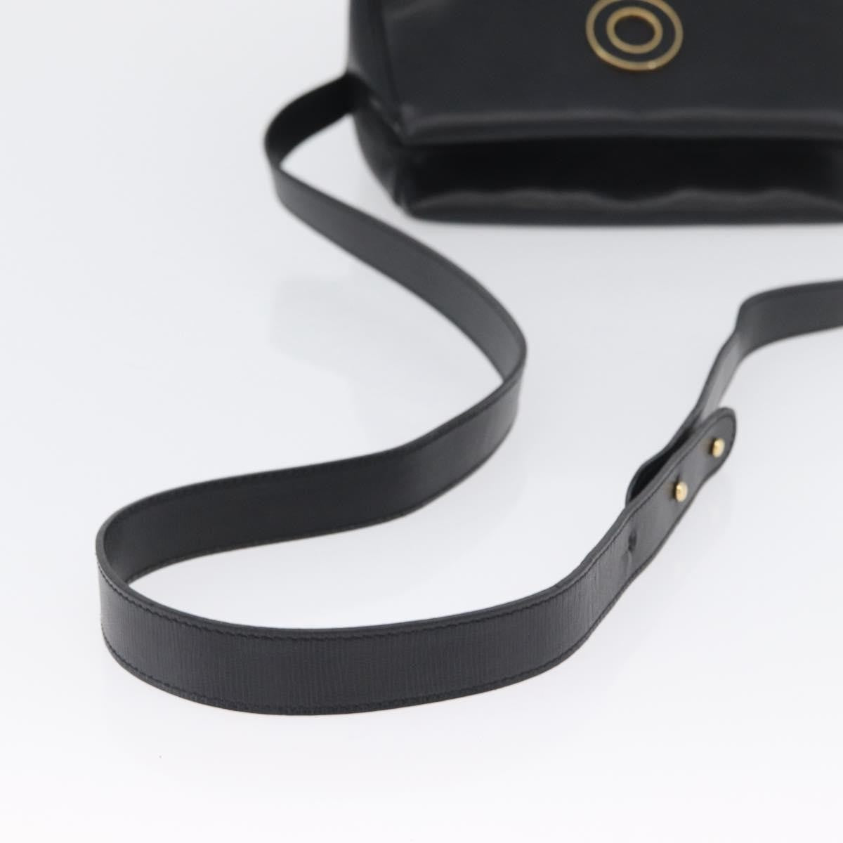 Celine Circle Logo Leather, Black, Leather, Shoulder Bag
