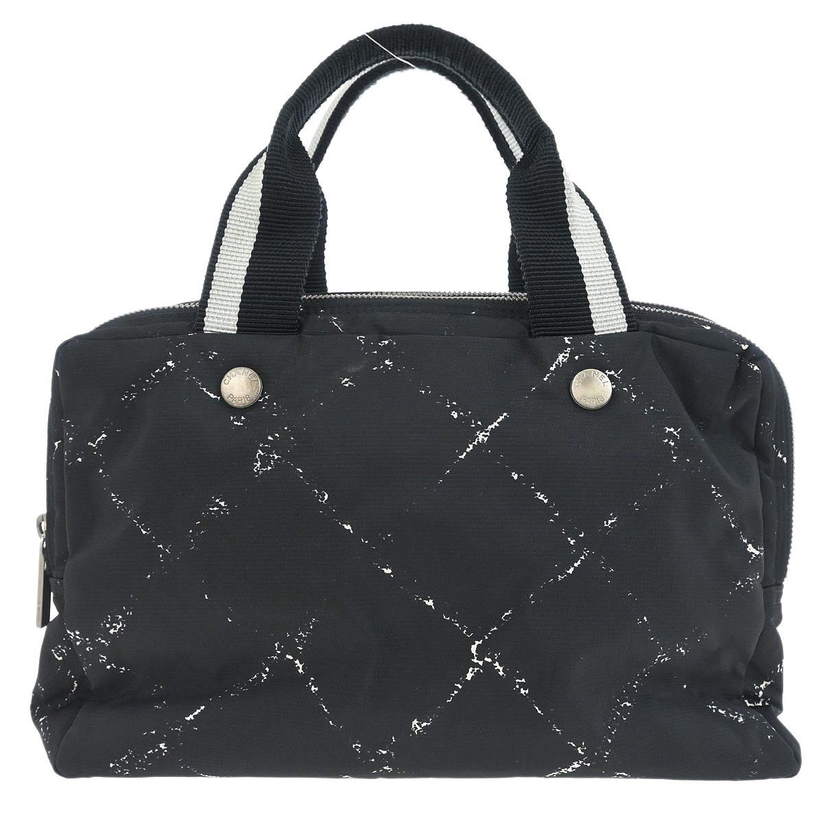 Chanel Travel Line Boston Printed Nylon, Black, Nylon, Handbag