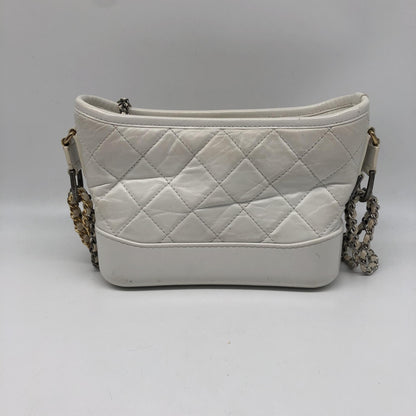 Chanel Gabrielle Hobo Quilted Aged Calfskin, White, Calfskin, Shoulder Bag