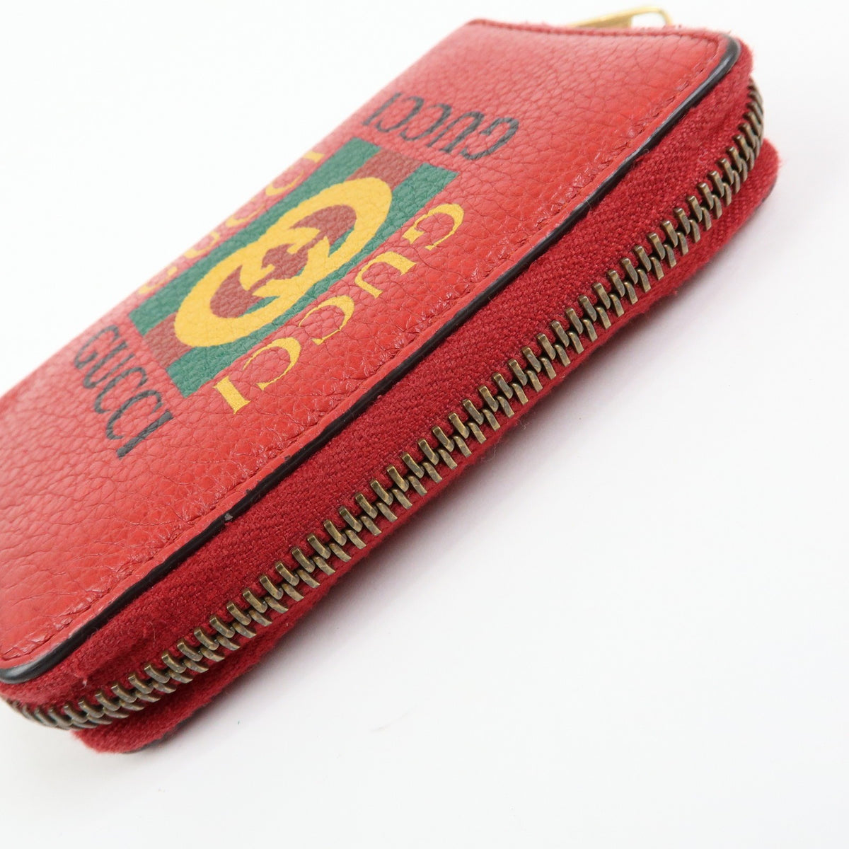 Gucci Logo Zip Card Case Printed Leather, Red, Leather, Wallet