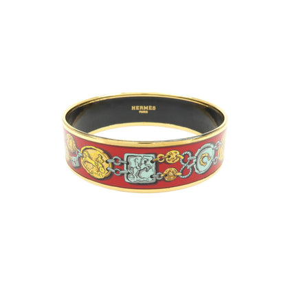 Hermes Bangle Printed Enamel, Red, Gold Plated, Bracelet