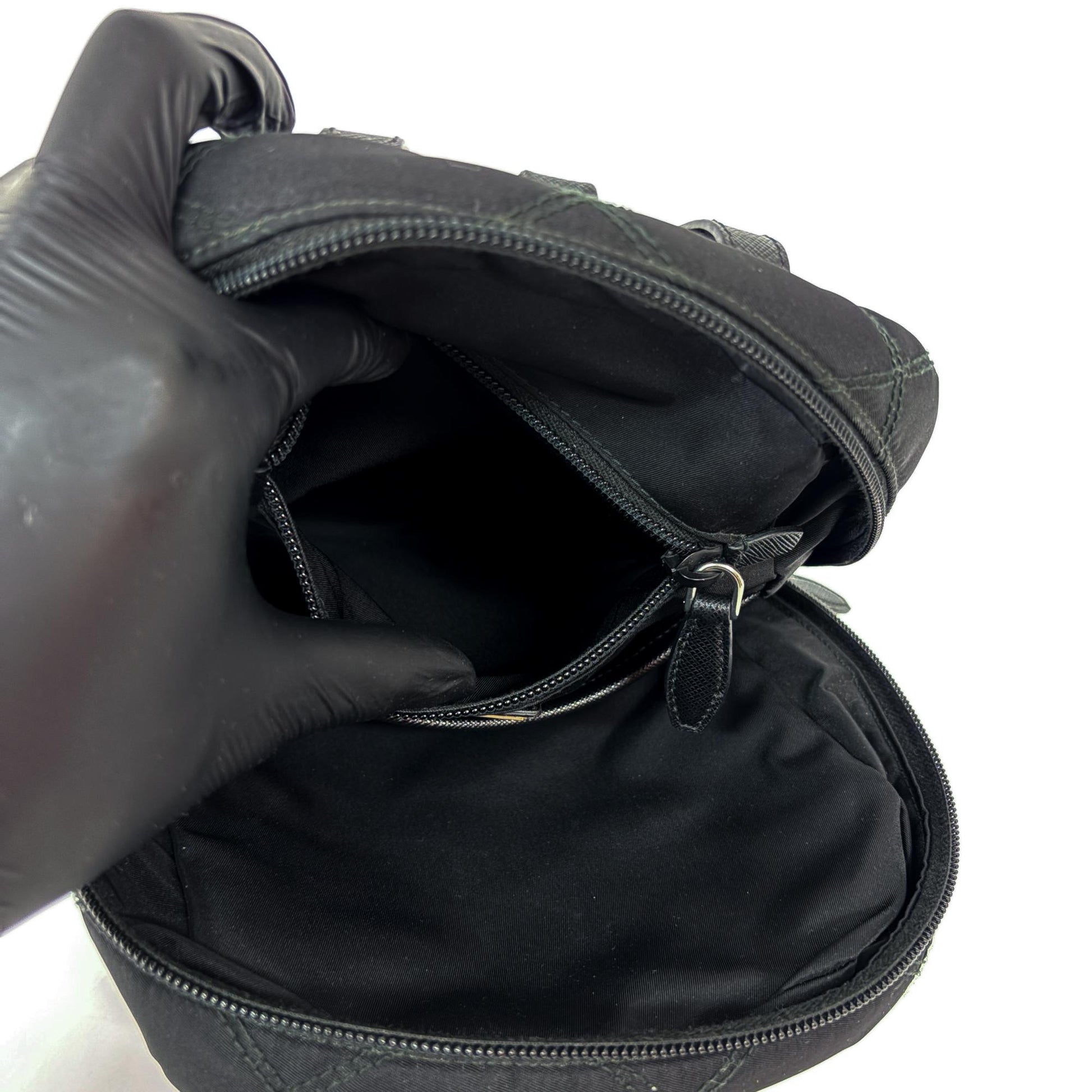 Prada Zip Sling Re-Nylon, Black, Nylon, Backpack