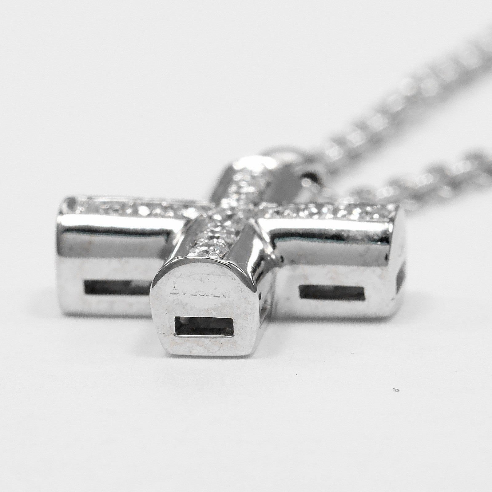 Bvlgari Greek Cross 18K White Gold with Diamonds, Silver, White Gold, Necklace