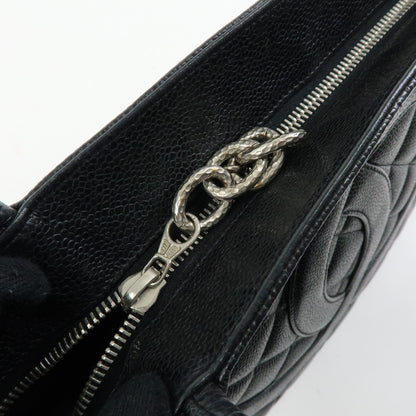 Chanel Medallion Quilted Caviar, Black, Leather, Tote Bag