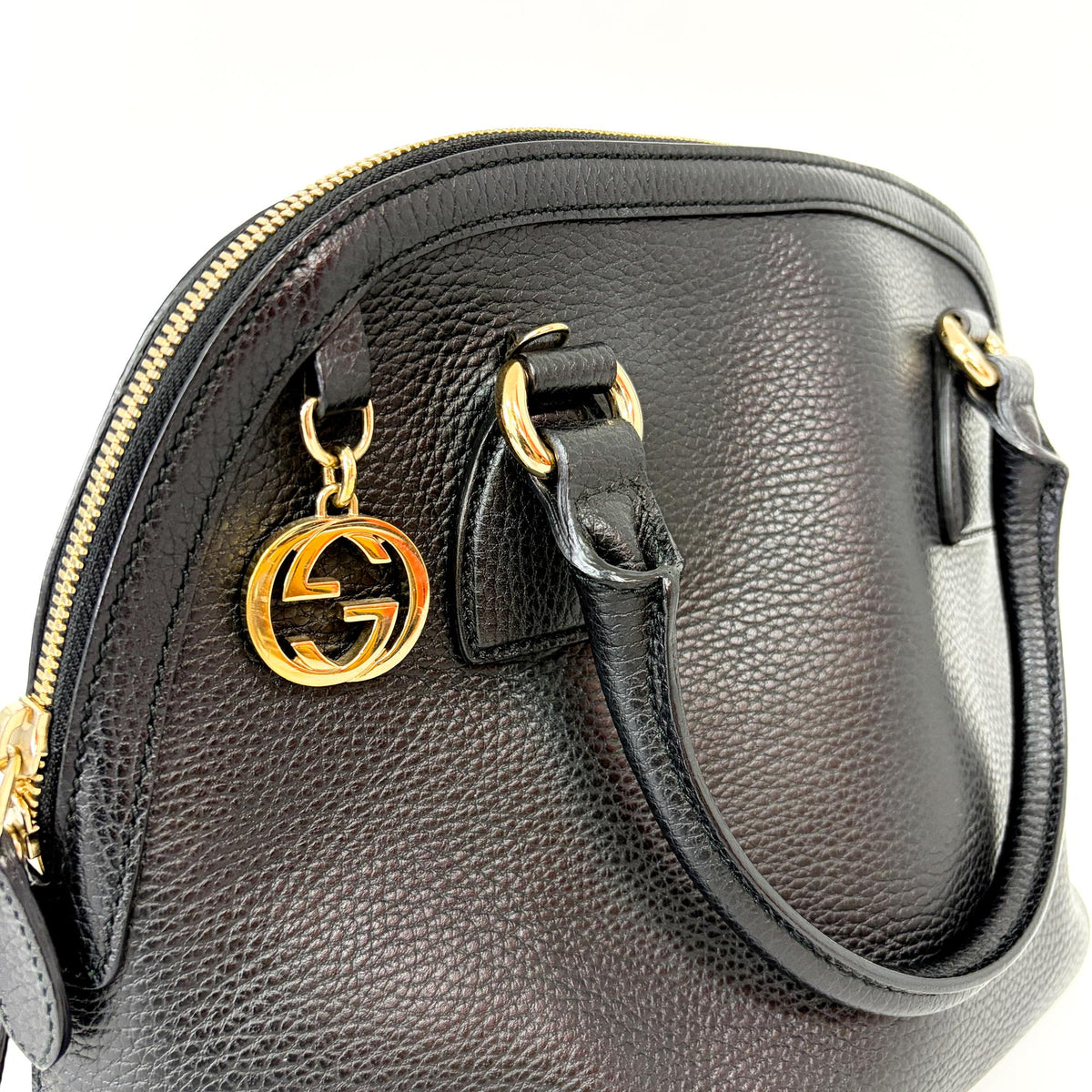 Gucci Dome Bowler GG Suede, Black, Leather, Handbag