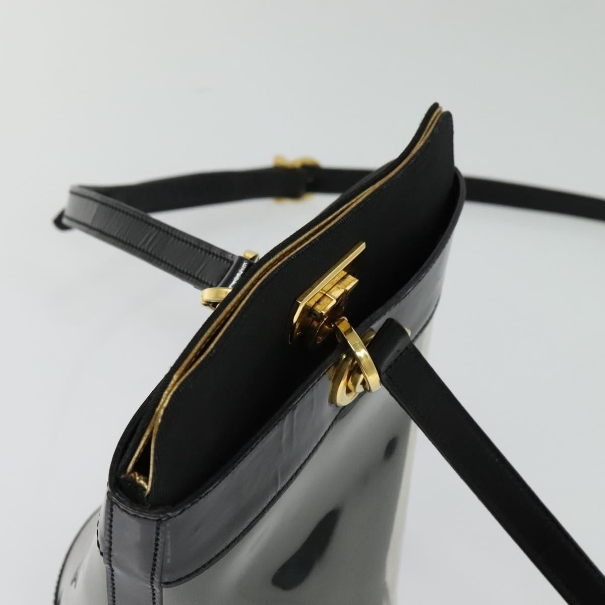 Salvatore Ferragamo Gancini Leather, Black, Leather, Shoulder Bag