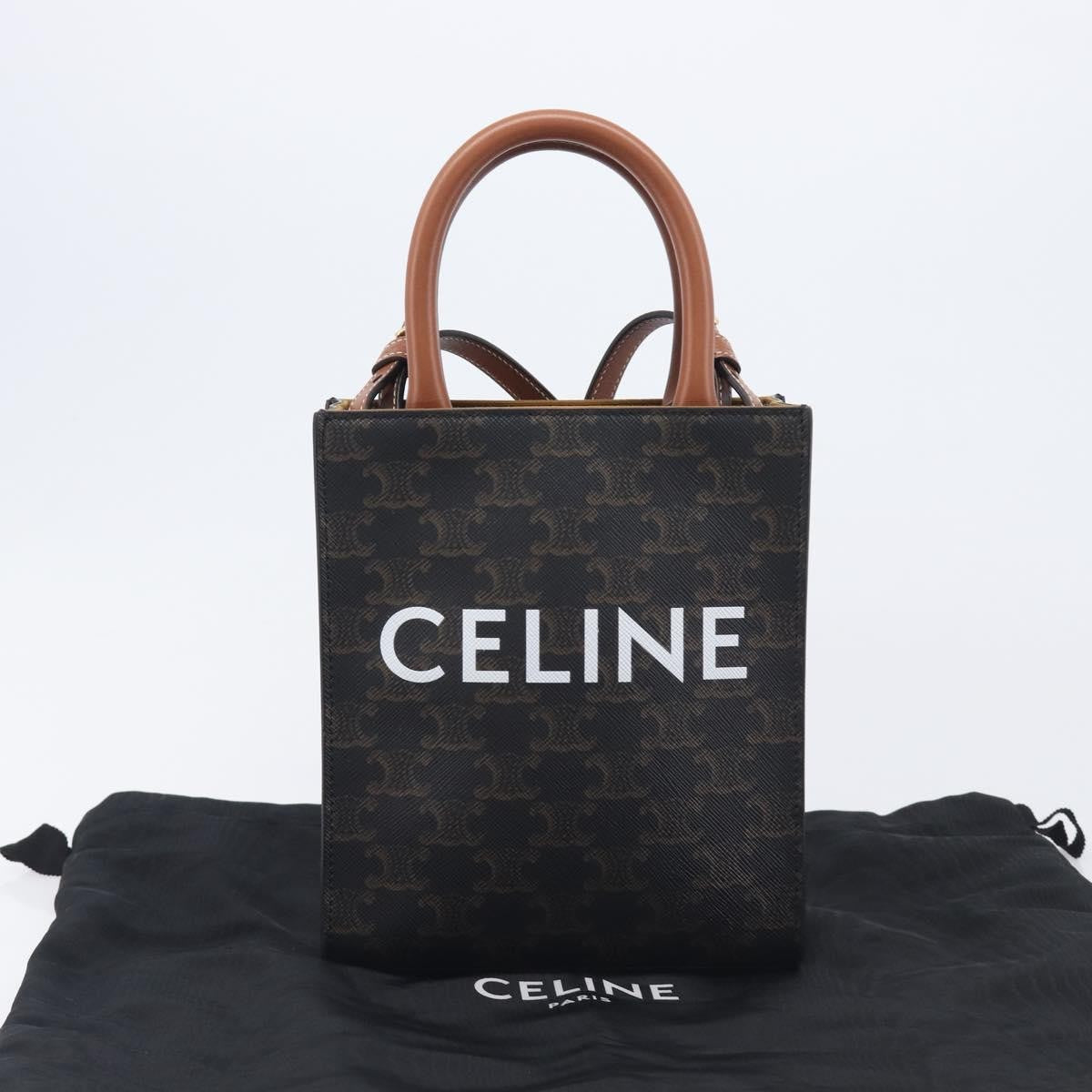 Celine Vertical Cabas Triomphe Coated Canvas, Black, Canvas, Tote Bag