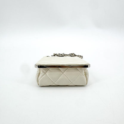 Chanel CC Frame Clutch with Chain Quilted Lambskin and Plexiglass, Beige, Leather, Clutch