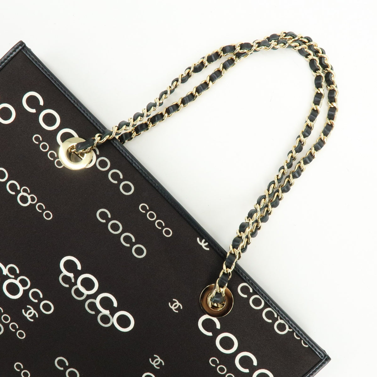 Chanel Vintage Coco Chain Shopping Printed Canvas, Black, Canvas, Tote Bag